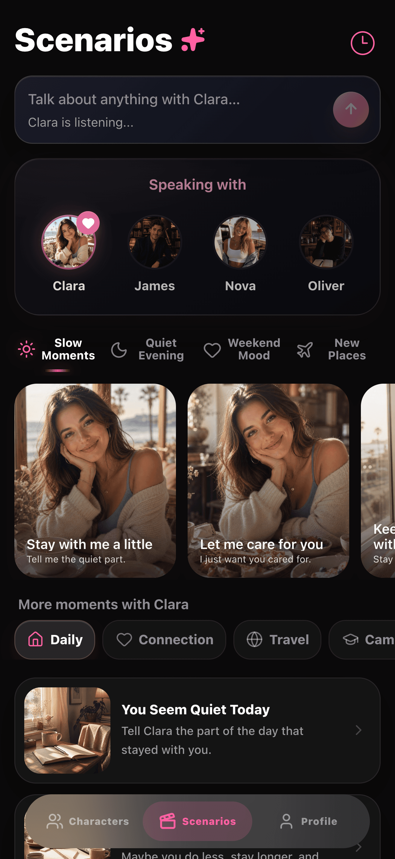 Sweetalk scenarios screen for English speaking practice